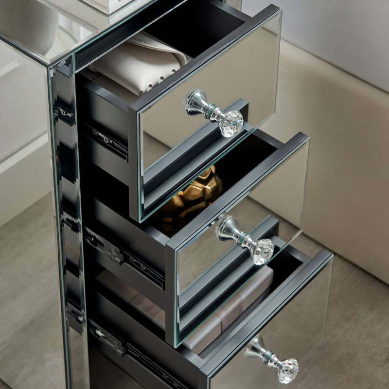Bosco Mirrored Bedside Table 3 Drawers Modern Design