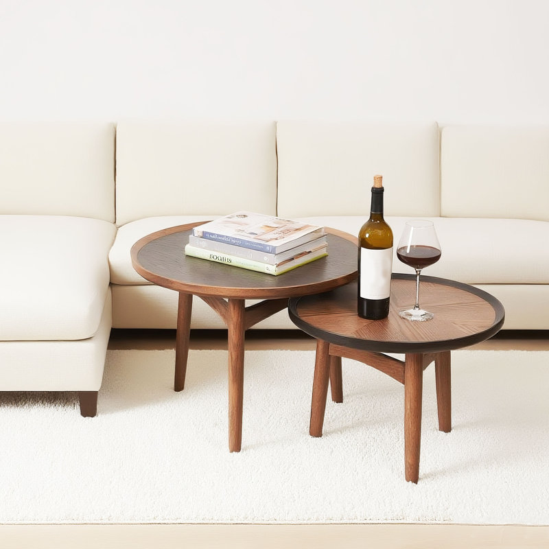 20" Round Coffee Table Oak Wood