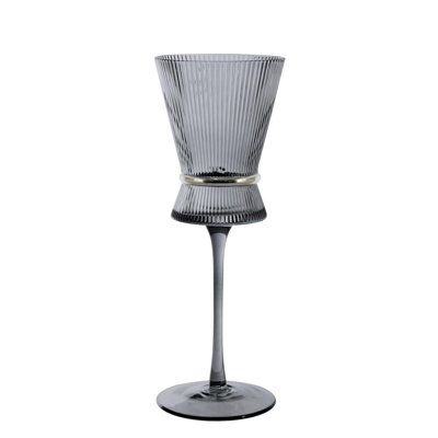 Ribbed Stem Wine Glasses with Band 6pk - Grey/Silver