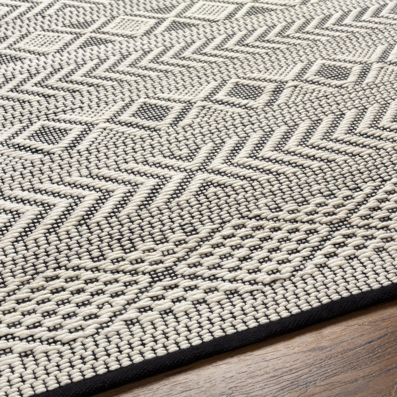Tapis noir / gris tissé à plat à la main Dawuan, Rectangle 8 pi x 10 pi