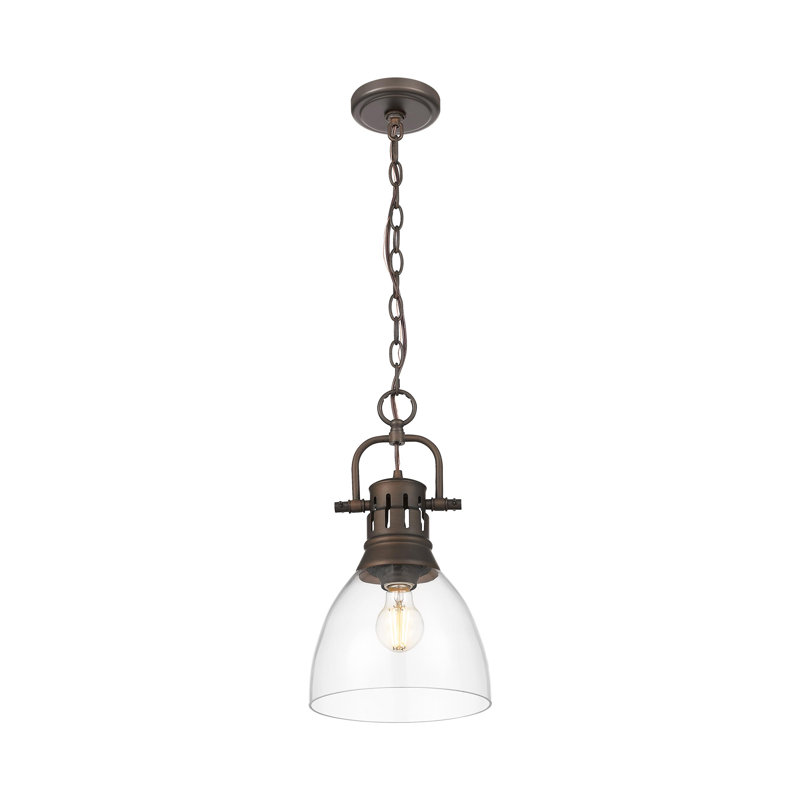 Petit luminaire suspendu Iftimie avec chaîne et verre transparent, Bronze huilé, H 16,5 po x l 8,875 po x P 8,875 po