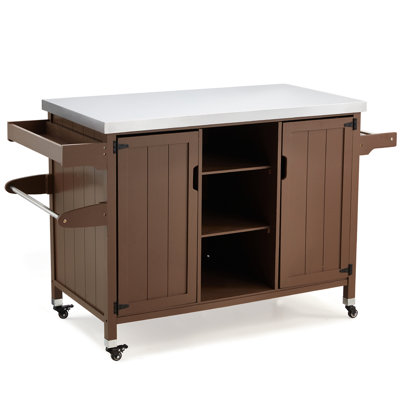 Bar Cart Portable Outdoor Table Made Of Durable Solid Wood And Stainless Steel Countertop Ideal For Kitchen Prep And Grilling