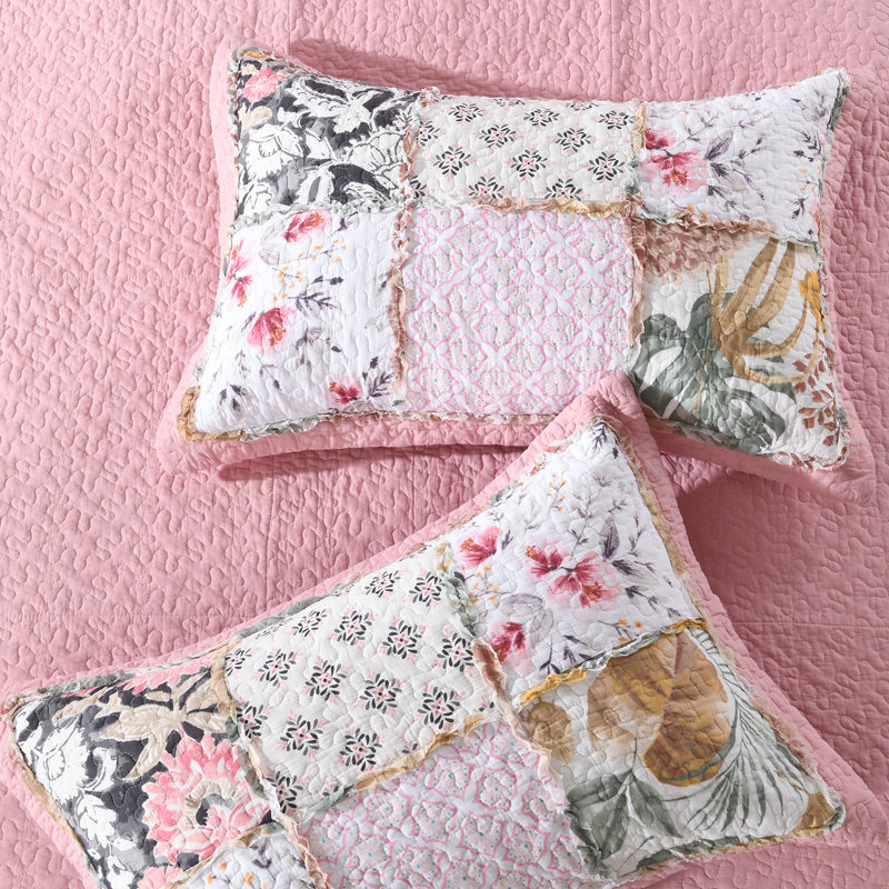 Ensemble de courtepointe en patchwork 3 pièces 100 % coton, couvre-lit brodé avec de véritables points de couture, réversible, léger et respirant pour toutes les saisons, doux et matelassé, avec 2 taies d'oreiller, taille Queen