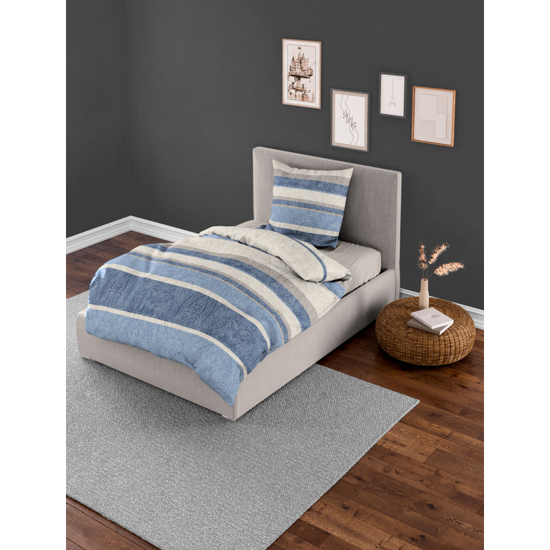 6908 Flannel Striped Duvet Cover Set with Pillow Shams Included