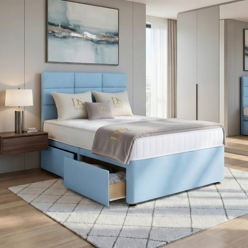 Alexzis Upholstered Bed, Single, Sky Blue