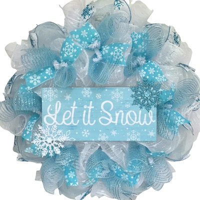 Winter Wreath With Ice Blue Let It Snow Snowflake
