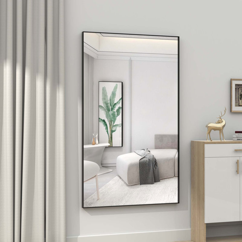 Miroir de salle de bain surdimensionné avec plateau mural amovible, Noir
