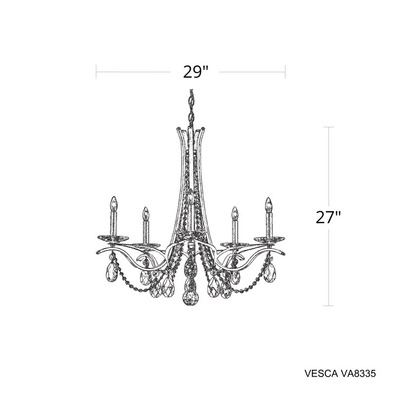Vesca 5 Light 29in x 27in Chandelier in Heirloom Gold with Clear Radiance Crystals, Czech, Antique Silver, Antique Silver
