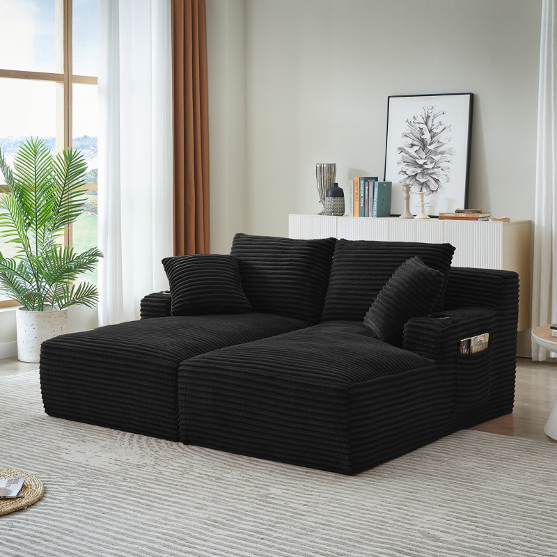 Méridienne double compressible avec porte-gobelets, Noir