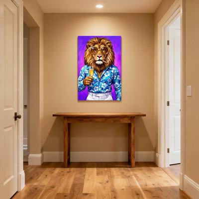 Animaux lion portant des lunettes et un cigare avec champagne