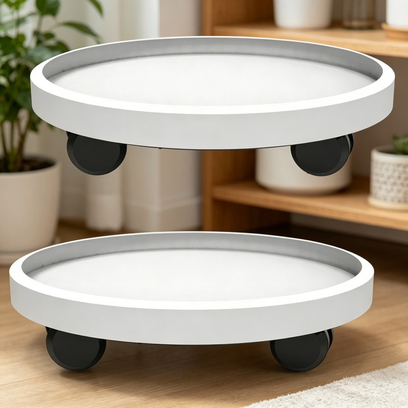 Support à plantes robuste avec roulettes, chariot à plante rond de 14 pouces avec 4 roulettes silencieuses universelles, capacité de charge de 265 lb, aucun assemblage requis, blanc