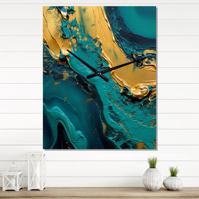 Golden Sunshine In Deep Blue Ocean Abstract II - Abstract Painting Wall Clocks