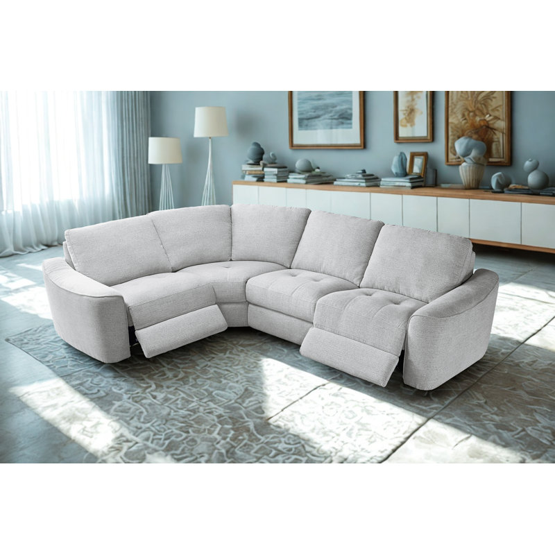 Devine Power Reclining 4-piece Sectional Sofa With Storage & Wireless Charging & Usb Port, Light Gray