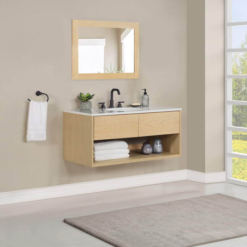 Redbridge 42'' Single Wall Mounted Bathroon Vanity with Quartz Top
