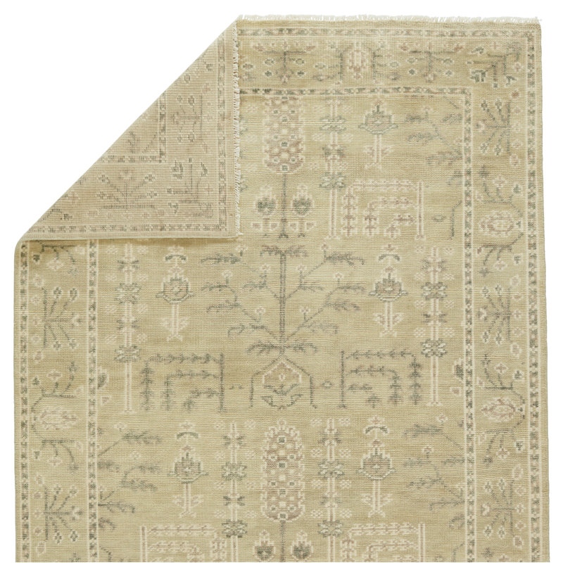 Ginerva Floral Hand Knotted Wool Cream Area Rug, Runner 3' x 10'