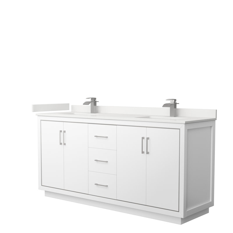 72'' Double Bathroom Vanity with Quartz Top, WDX13358, White, Brushed Nickel