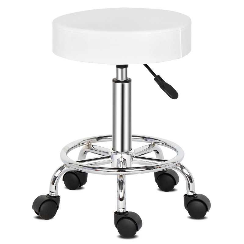 Saltsburg Adjustable Height Ergonomic Lab Stool Wheels, 24" H, White