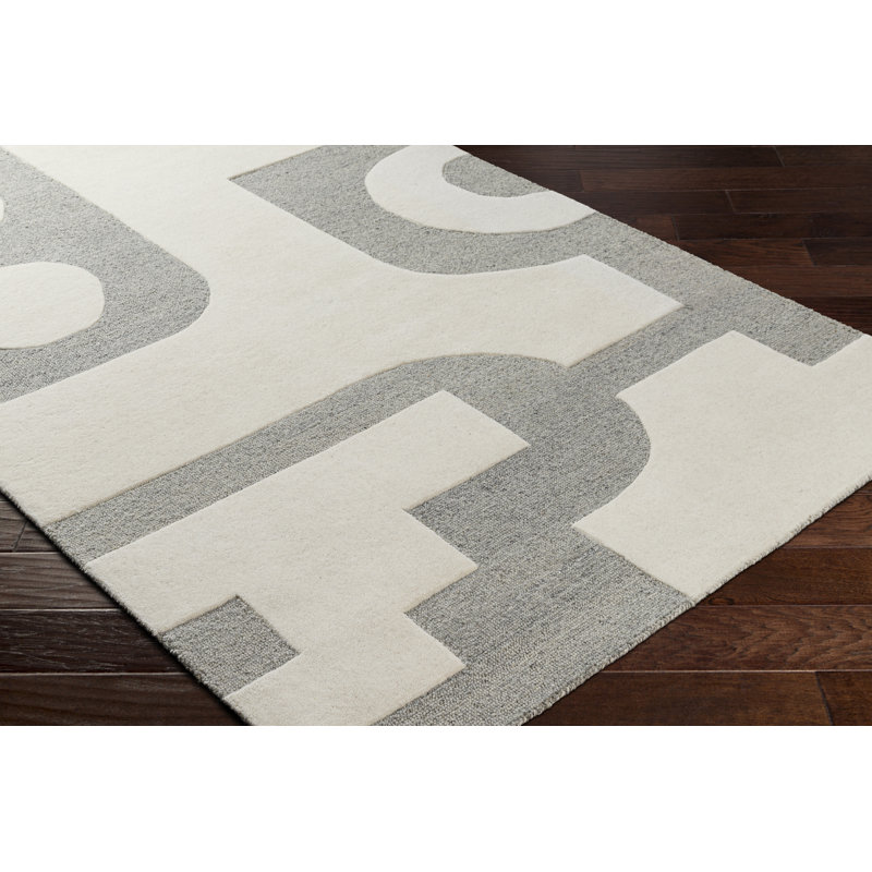 Wingrove Abstract Hand Tufted Wool Area Rug in Gray, Rectangle 2' x 3'
