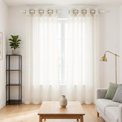 Vertical Striped Sheer Window Curtains, Grommet Top Illusion Blinds Sheer Drapes for Living Room Bedroom Study, Modern Minimalist Off‑White Light Filtering Curtains, 2 Panels Set, All‑Season Home Decor
