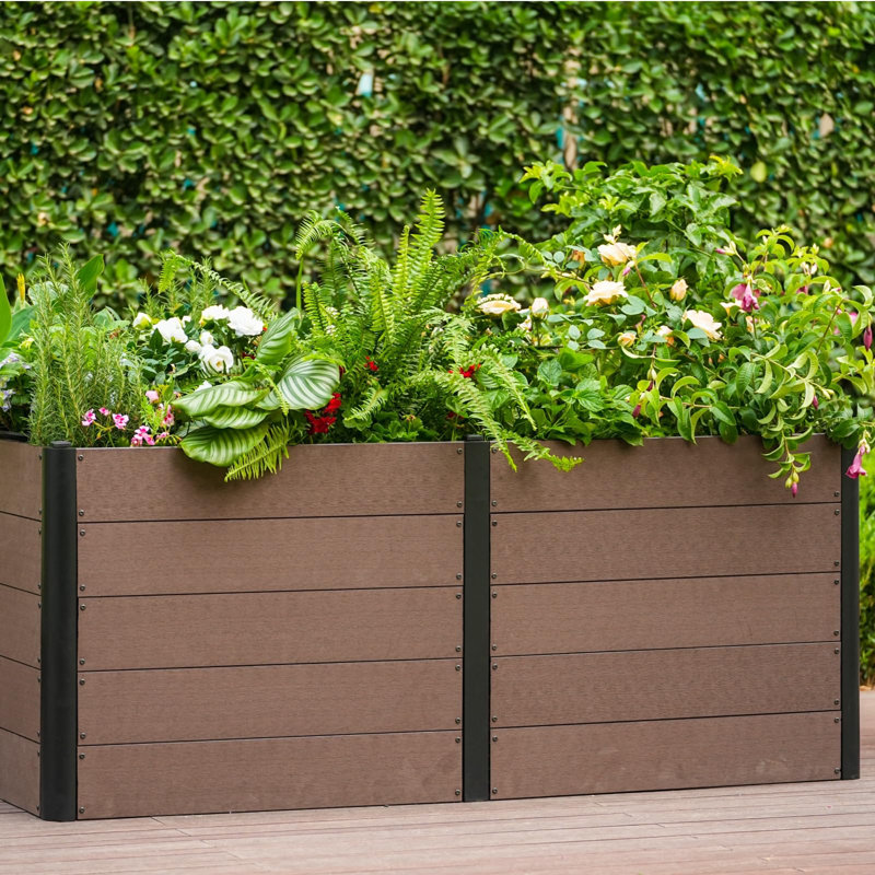  Lit de jardin surélevé d'aspect bois - jardinière 124 x 64 x 75 cm - composite Durablee, peu encombrant, facile à assembler, fond ouvert - idéal pour les légumes, les herbes, les fleurs - sans fond