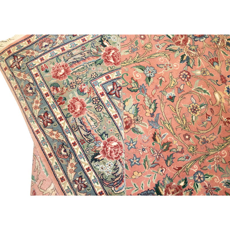 Hand Knotted Wool Oriental Area Rug in Rose And Green