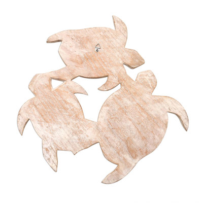 Décoration murale trois tortues de mer en bois