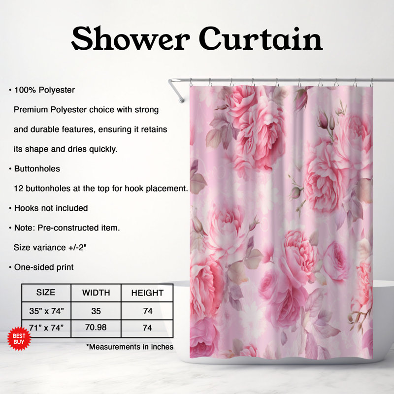 Rideau de douche Shabby Rose - Premium, H 74 po x l 71 po