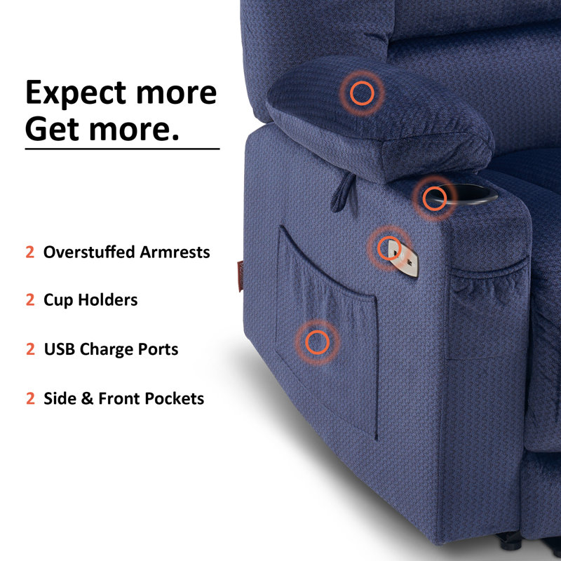 Power - Remote Recliner with Massage, Navy Blue Polyester Blend
