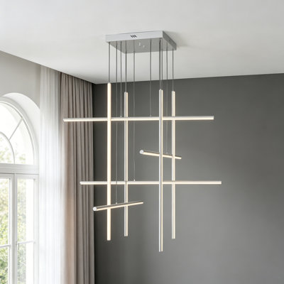 Jakie 8 - Light Modern Chandelier Long Hanging Pendant for High Ceiling with Remote Dimming