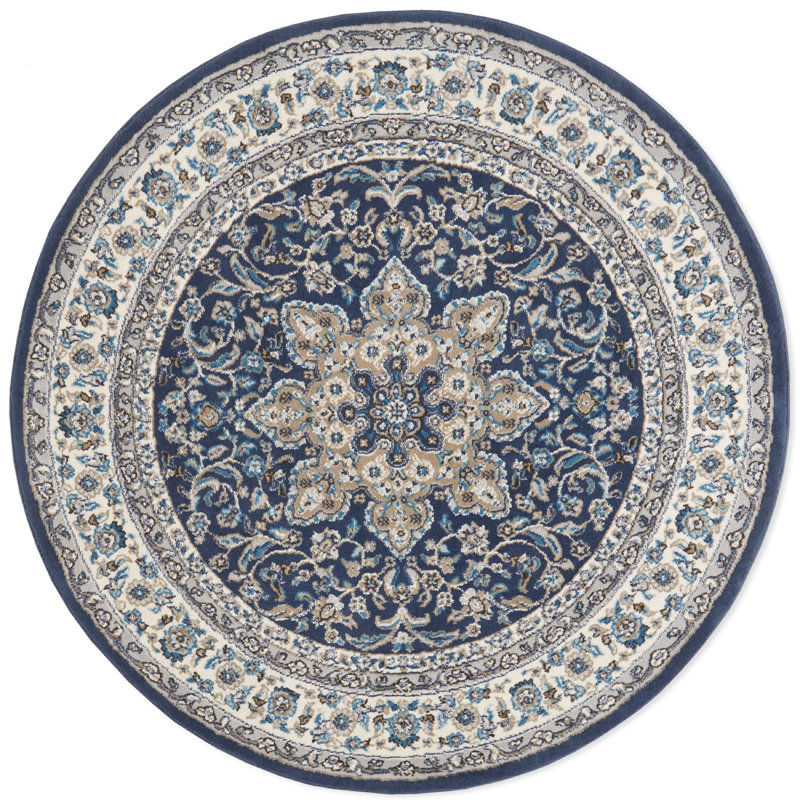 Tapis oriental bleu marine / ivoire / beige Mountview, Rond 5 pi 2 po