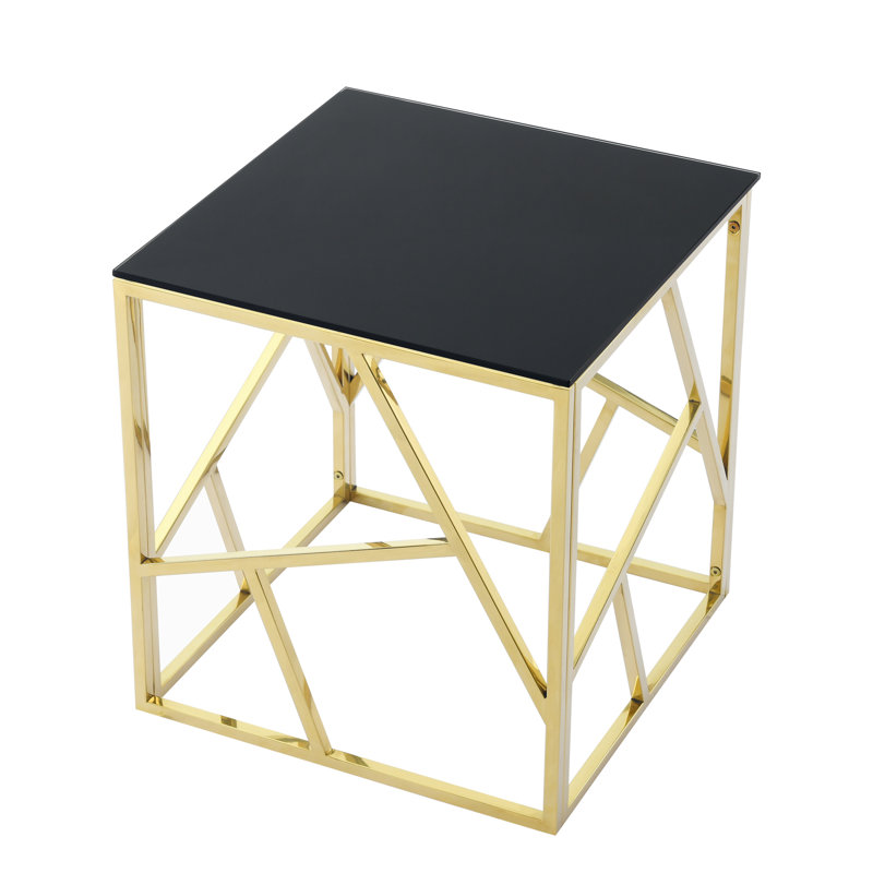 Table de bout géométrique moderne en verre avec décoration géométrique 20 po, table de chevet décorative pour le salon, le bureau personnel, la chambre à coucher - poli embellissant Golden Shine