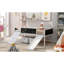 Lit mezzanine simple - blanc. Fabriqué en bois massif, avec structure et corde d'escalade, tableau noir. Divertissant et sécuritaire en tableau noir, deux rangements. Polyvalent et amusant-1069859569