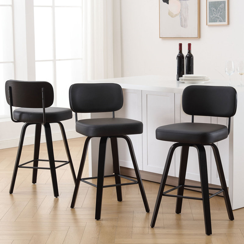 Tabouret de bar et de comptoir pivotant Cicero, Noir, Tabouret de comptoir (siège d'une hauteur de 26 p, Noir