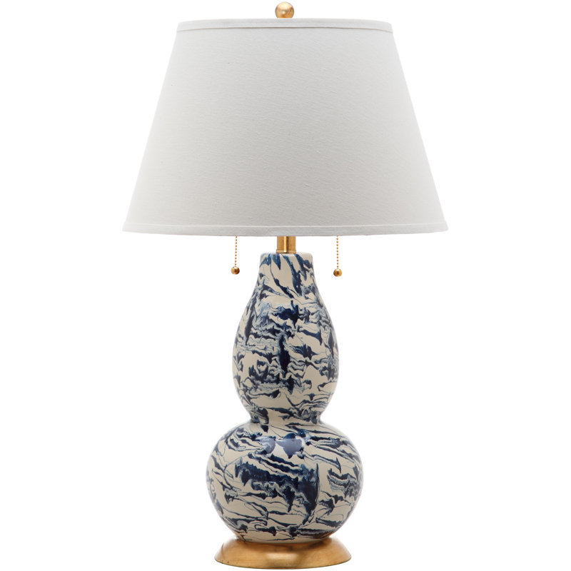 Absher Glass Table Lamp, Navy / White