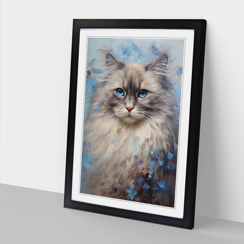Ragdoll Cat Contemporary No.2 - Single Picture Frame Print on Wood, 46cm H x 34cm W x 2cm D, Black Framed