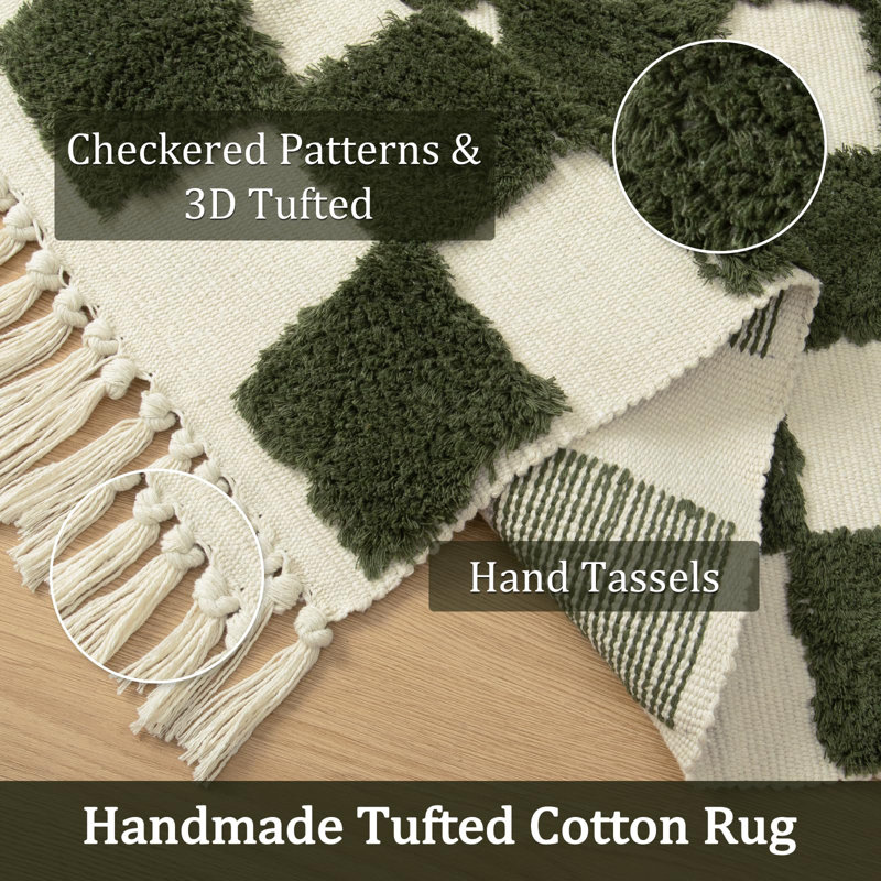Keyniah Rectangle Checkered  Machine Washable Cotton Area Rug, Rectangle 2' x 3'