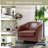 Applewold Upholstered Red Brown Faux Leather Swivel Barrel Chair with Solid Wood Base-826987973