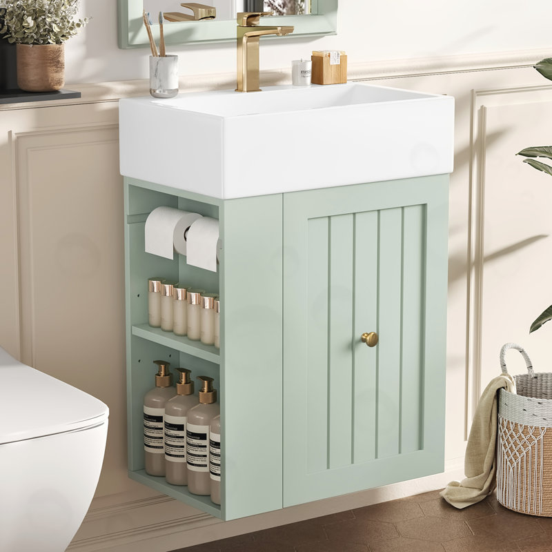Meuble-lavabo avec tiroir, tablette latérale, Green