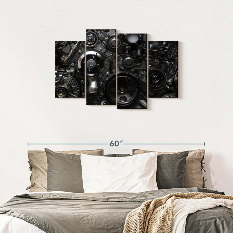 Car Motor Engine Wall Art Multi Piece Canvas Print, H 27 po x l 43 po x P 1,25 po