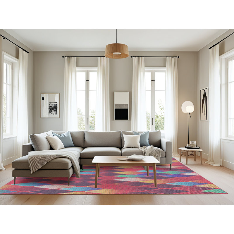 Tapis jaune/bleu/orange à motifs, Rectangle 8 pi x 12 pi