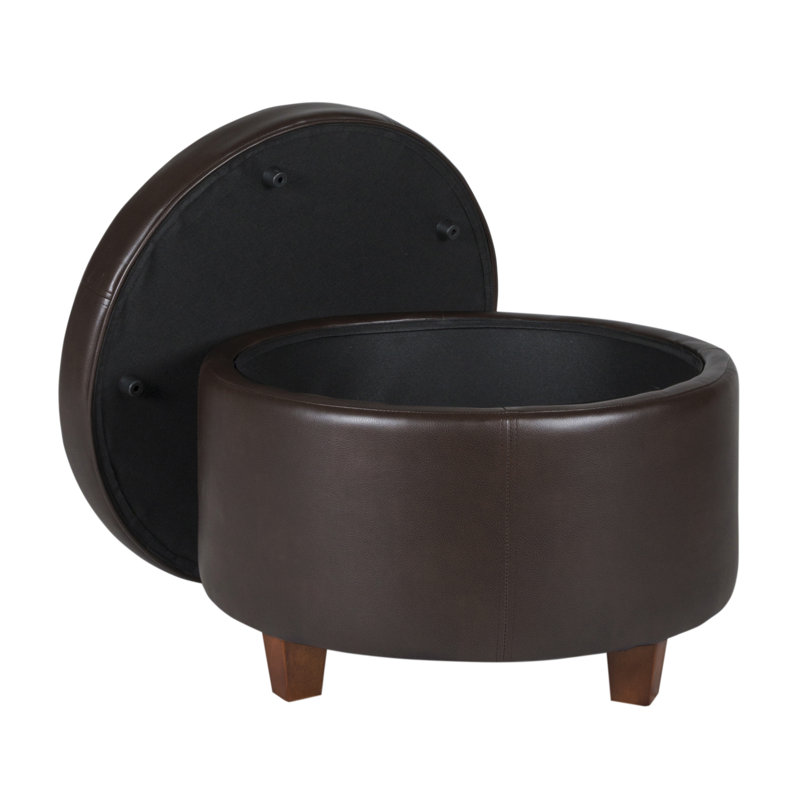 Breyonce Faux Leather Ottoman, Chocolate Brown Faux Leather