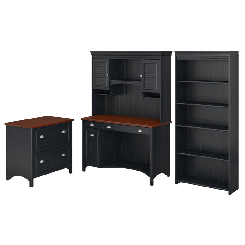 Waelder 3 Piece Computer Desk Office Set, Antique Black