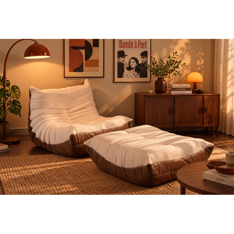 Fauteuil à billes 33 po avec repose-pieds Mactching 33 po pour salon, sans assemblage, Beige et brun foncé