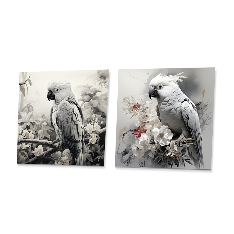 Ensemble de 2 carrés gris en forme de perroquet gris Grace I, H 29 po x l 58 po