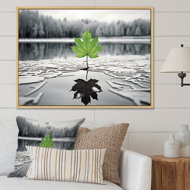 «Green Leaves Solitude In Winter I», Cadre naturel flottant, H 16 po x l 32 po x P 1 po