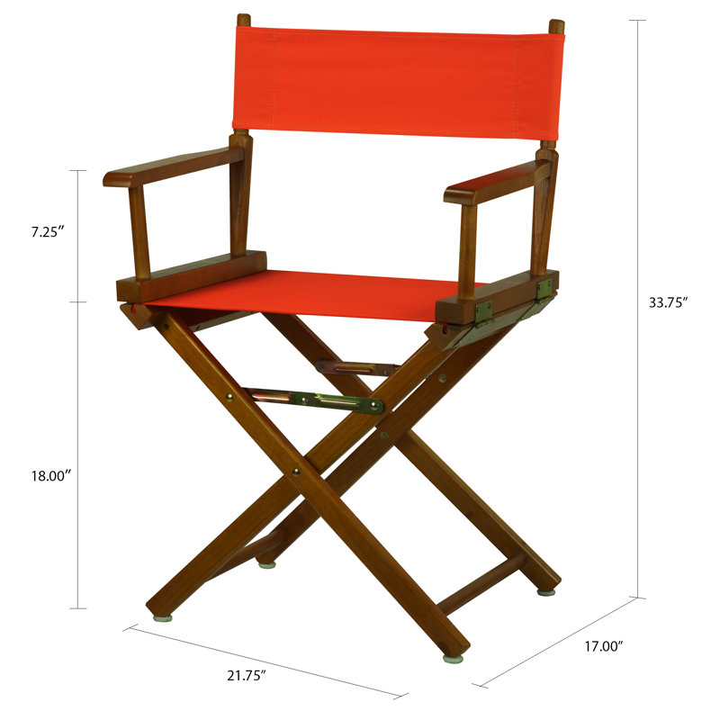 Chaise de réalisateur pliante 18 po, Orange, Chêne miel