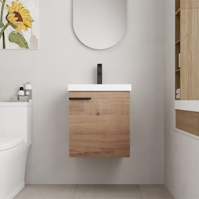 Ensemble de meuble-lavabo flottant simple 18 po avec plateau en céramique Breana, Beige