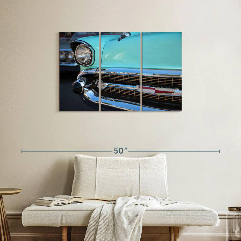 Mehar Turquoise Retro Car, 24" H x 38" W