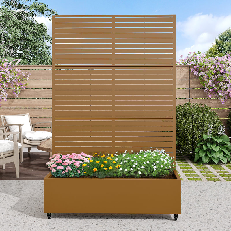 Outdoor Metal Rectangular Individual Planter Box with Trellis for Climbing Plants, White, 72" H x 47" W x 16" D