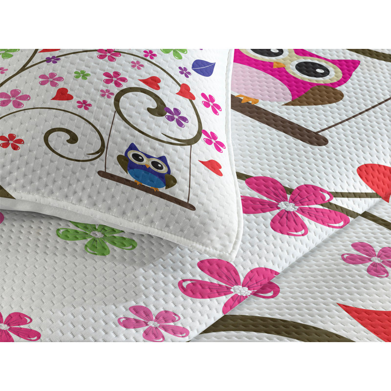 Owl Polyester Floral Coverlet, King Bedspread + 2 Shams